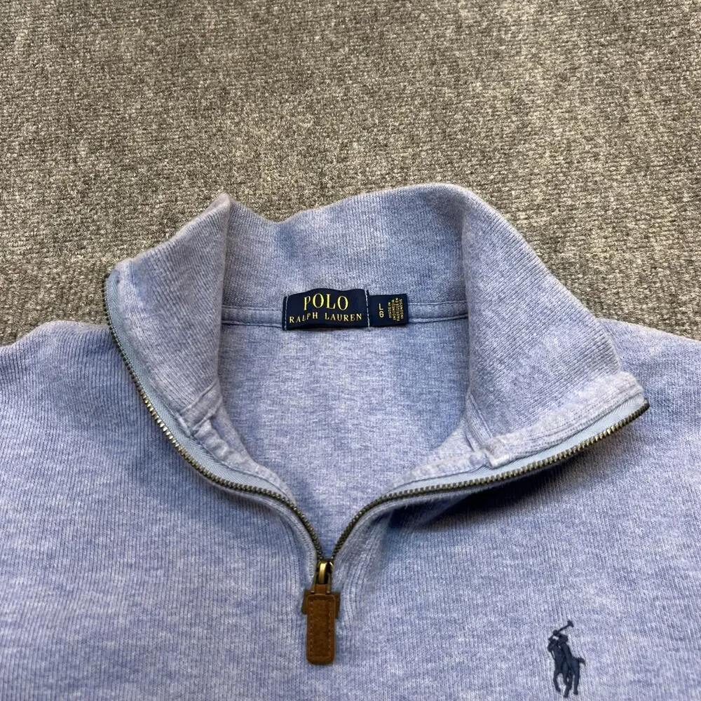 Polo Ralph Lauren Sweater Mens Large Blue 1/4 Zip Pony Logo Pullover